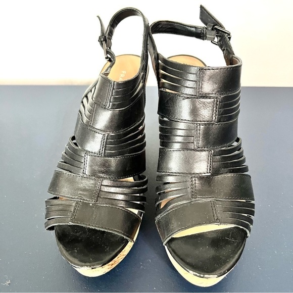 Franco Sarto Sharp Sandals Faux Black Leather Platform Cork Wedge Slingback 8.5 - Picture 3 of 13